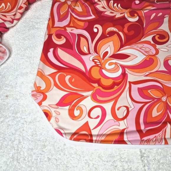 Sam and Jess 70's Vibes Orange & Pink Flower Power Paisley Bell Sleeve Blouse - Picture 7 of 12